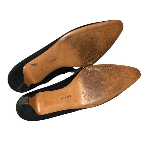 SALVATORE FERRAGAMO Suede Pumps Heel Shoes Patent Leather Black 8 - Picture 15 of 15